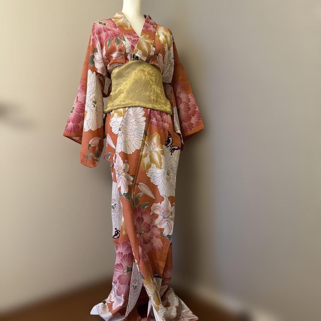 撫松庵　浴衣　帯、帯締めセット　セオアルファ　サーモスピンク　華と蝶