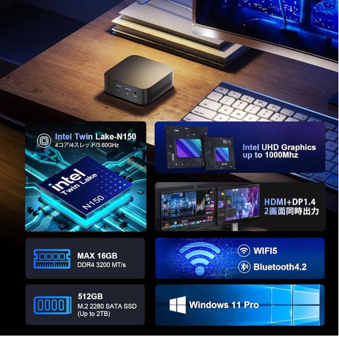 ミニpc 第12世代minipc 16GB DDR4 512GB SSD 4コア