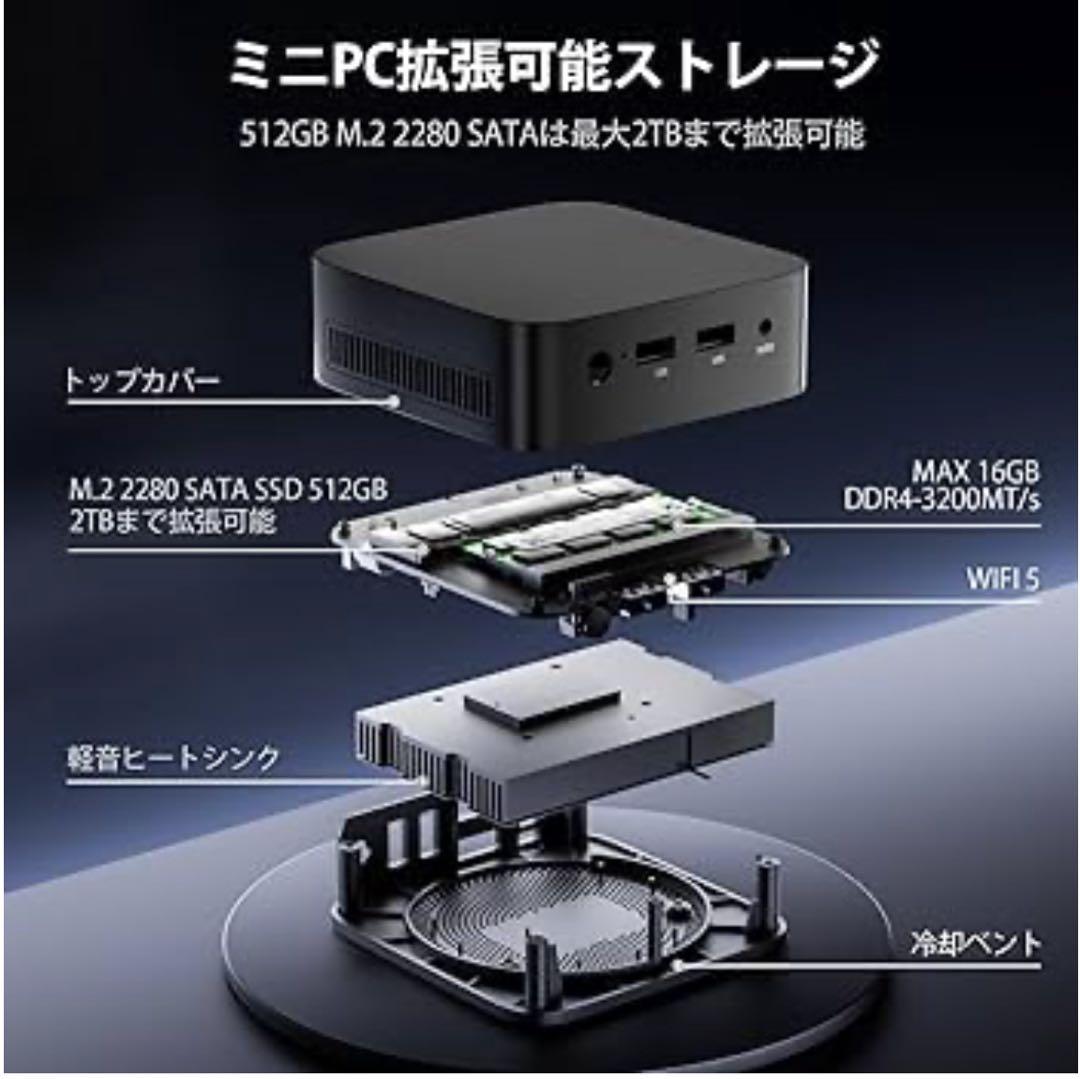 ミニpc 第12世代minipc 16GB DDR4 512GB SSD 4コア