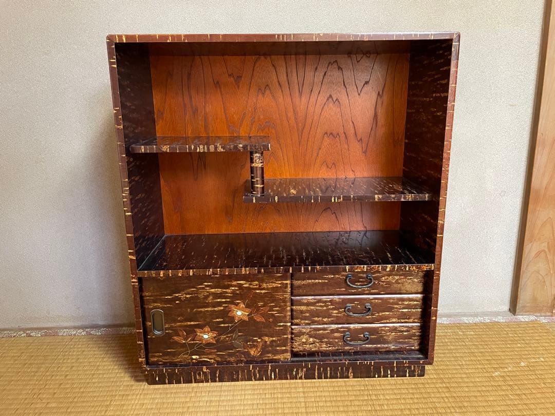 桜皮細工 樺細工 飾り棚 茶箪笥 茶道具 古家具 飾棚 コンパクト