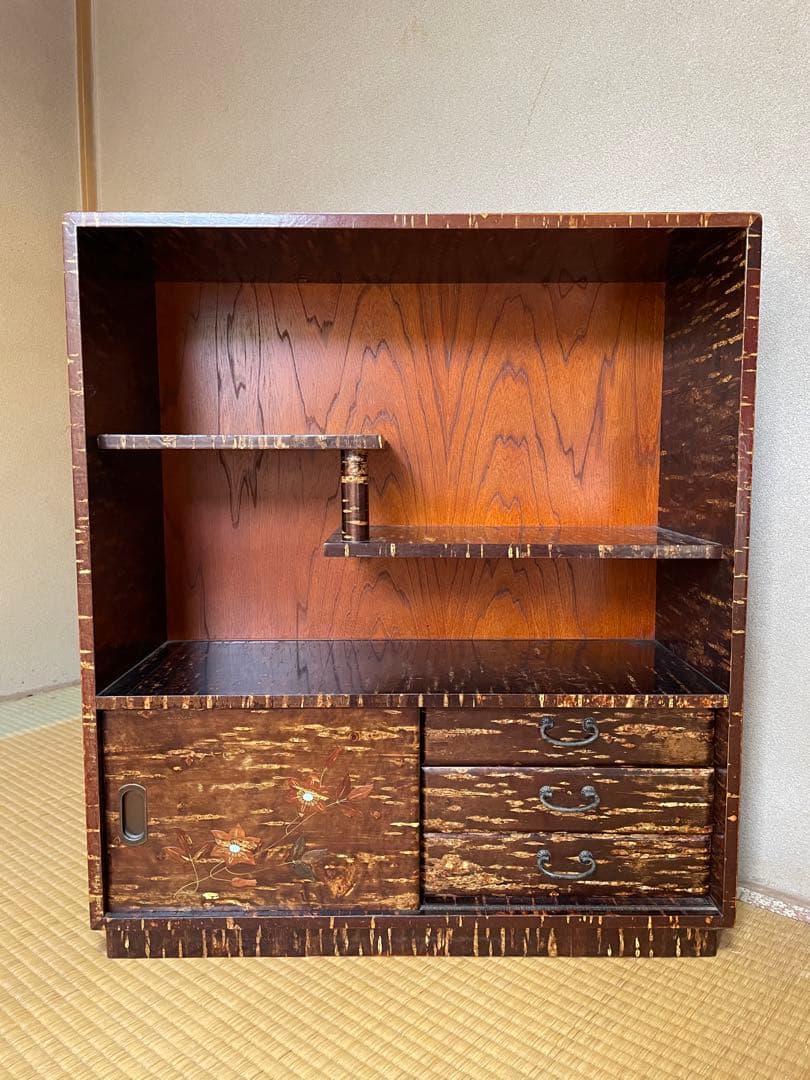 桜皮細工 樺細工 飾り棚 茶箪笥 茶道具 古家具 飾棚 コンパクト