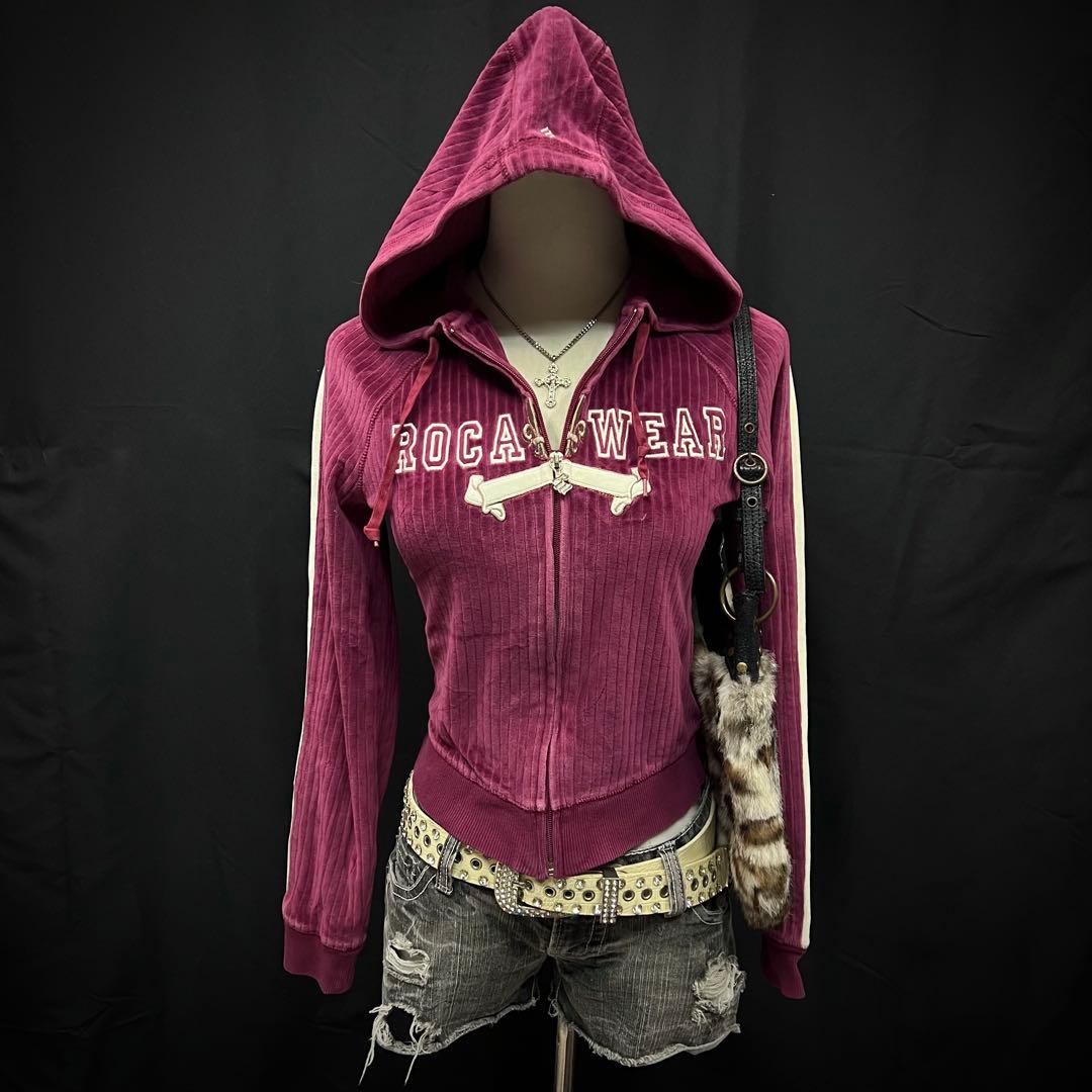 希少　ROCA WEAR ベロア　ジップアップ　フーディ　平成ギャル　y2k