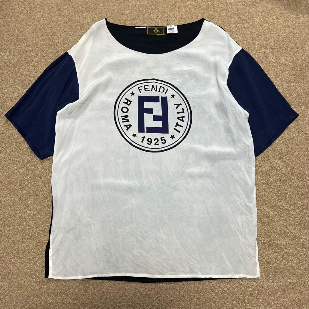 FENDI Big logo silk Tシャツ 刺繍 シルク フェンディ