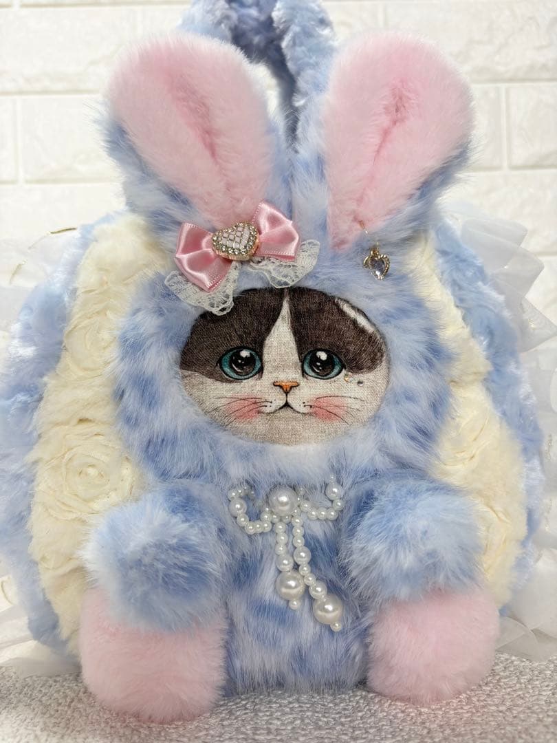 ゆ*ら様 コヤンイサムチョン　ハンドメイド　ファーフリルバッグ水色　ヒョウ柄　ハ