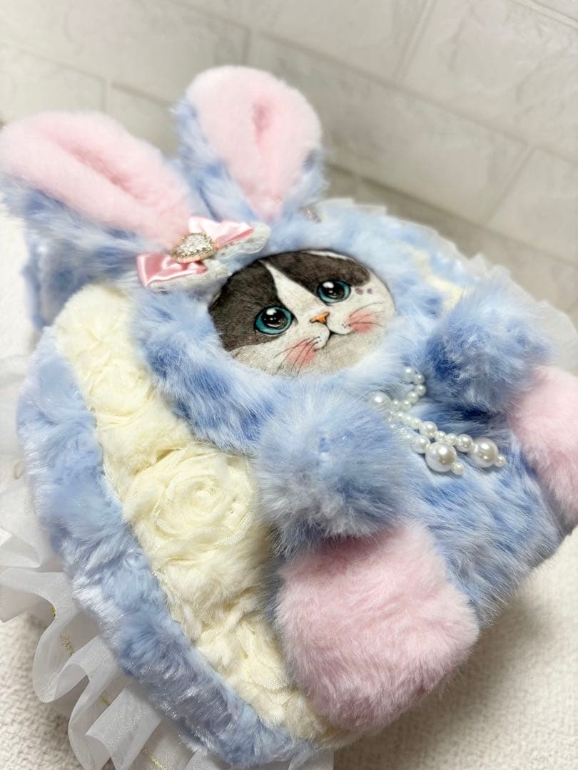 ゆ*ら様 コヤンイサムチョン　ハンドメイド　ファーフリルバッグ水色　ヒョウ柄　ハ