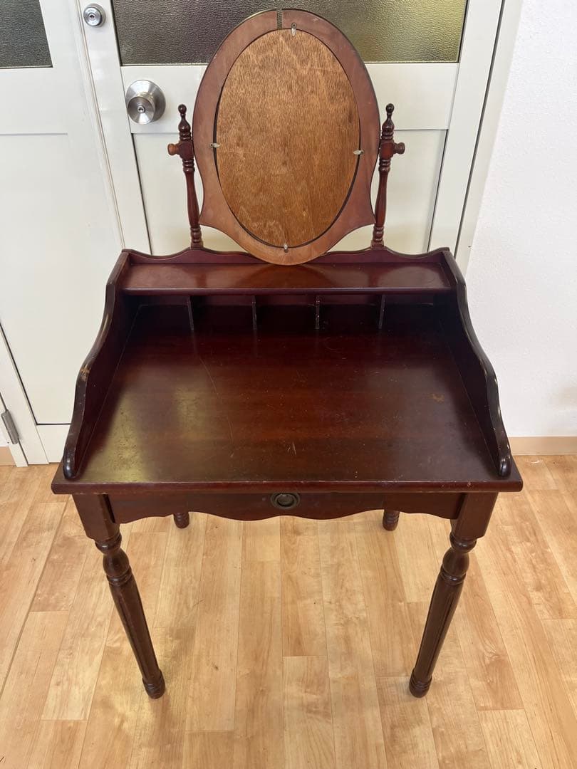 ヴィンテージ　ダークレッド 木製ドレッサー　鏡台　椅子なし　アンティーク