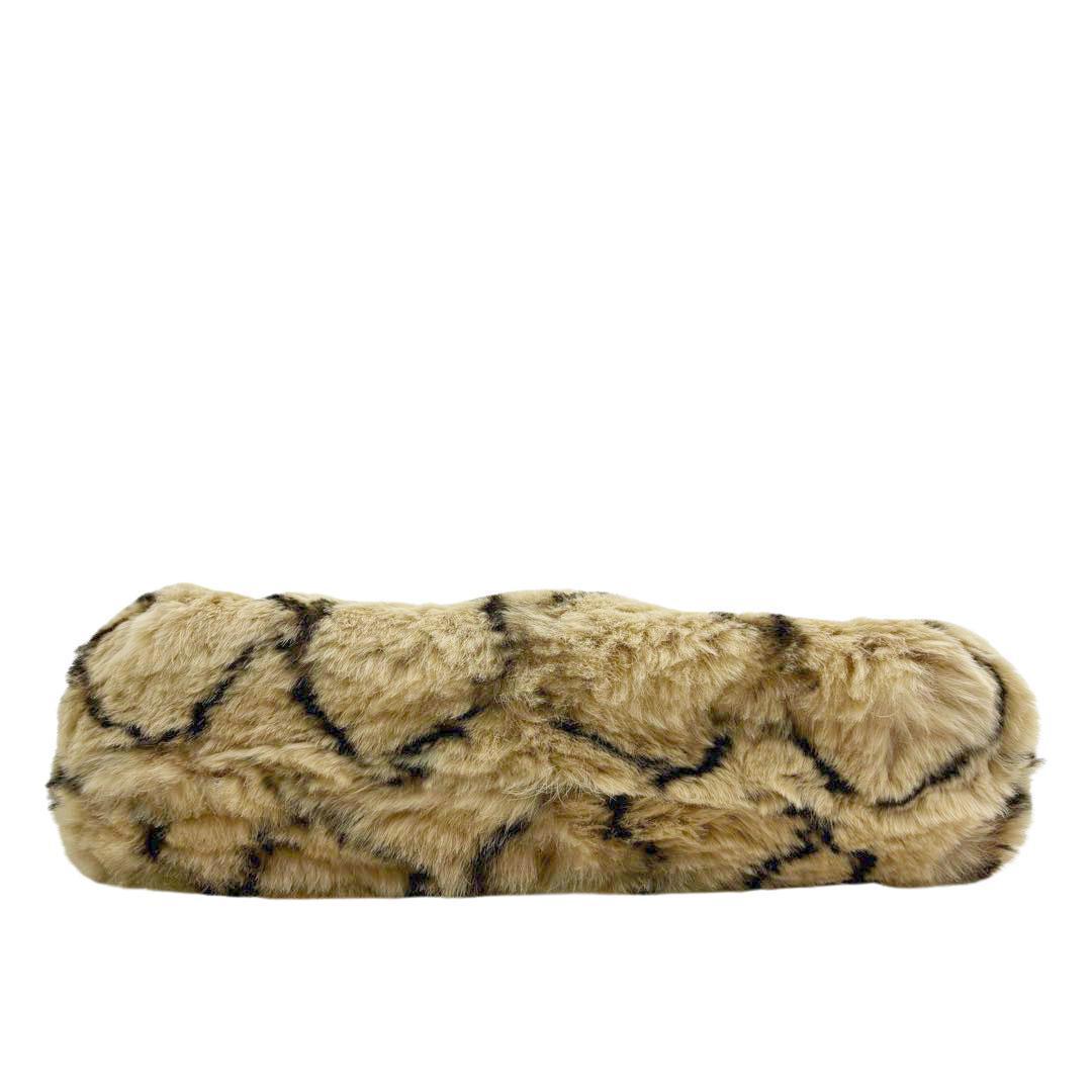 【美品】シャネル チェーンショルダーバッグ ラパンファー ブラウン 7M57