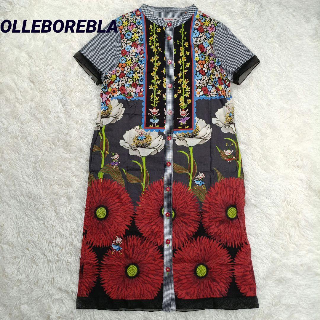 近年 美品✨アルベロベロ ぶたさん おやゆび姫 花柄シャツワンピース　シフォン