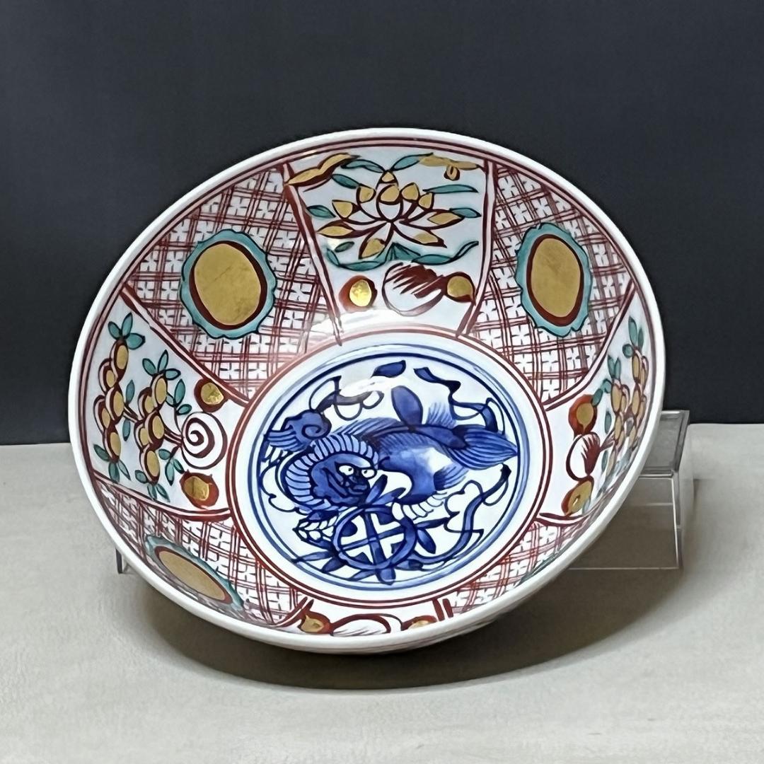 真葛香斎 赤絵 玉取獅子 菓子鉢 共箱 赤絵鉢 十水五石 茶道具 k3210