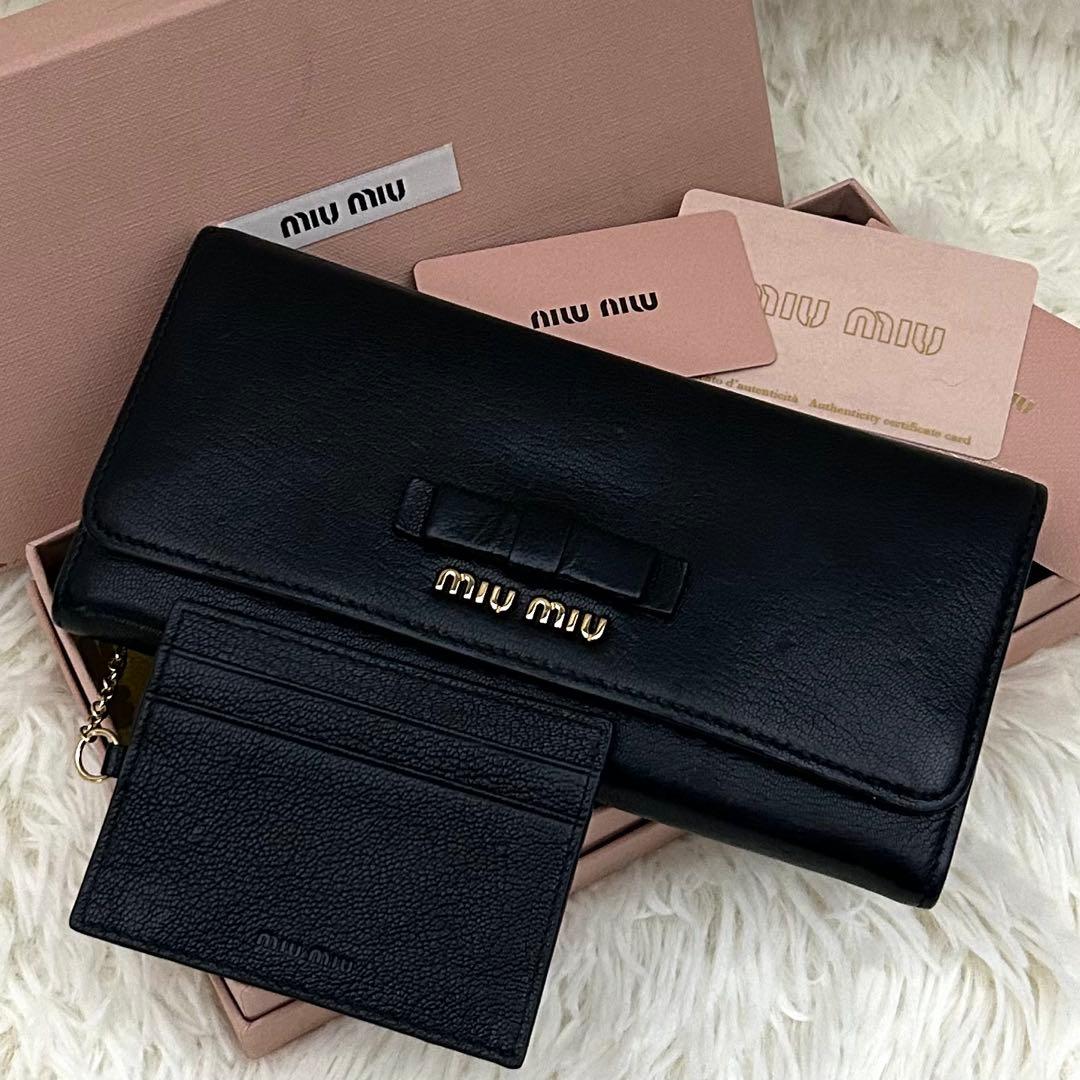 【極美品】MIUMIU ミュウミュウ リボン 長財布 レザー ブラック