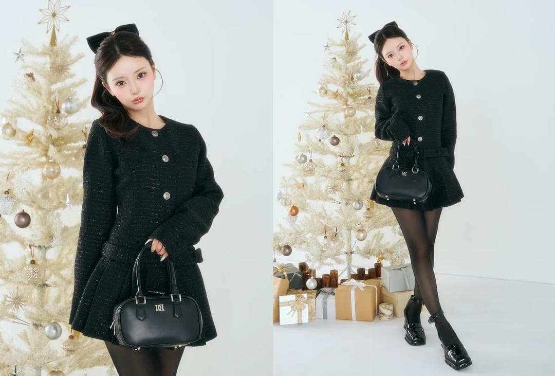 ダーリッチ darich ボックスプリーツツイードミニワンピース WHT FL