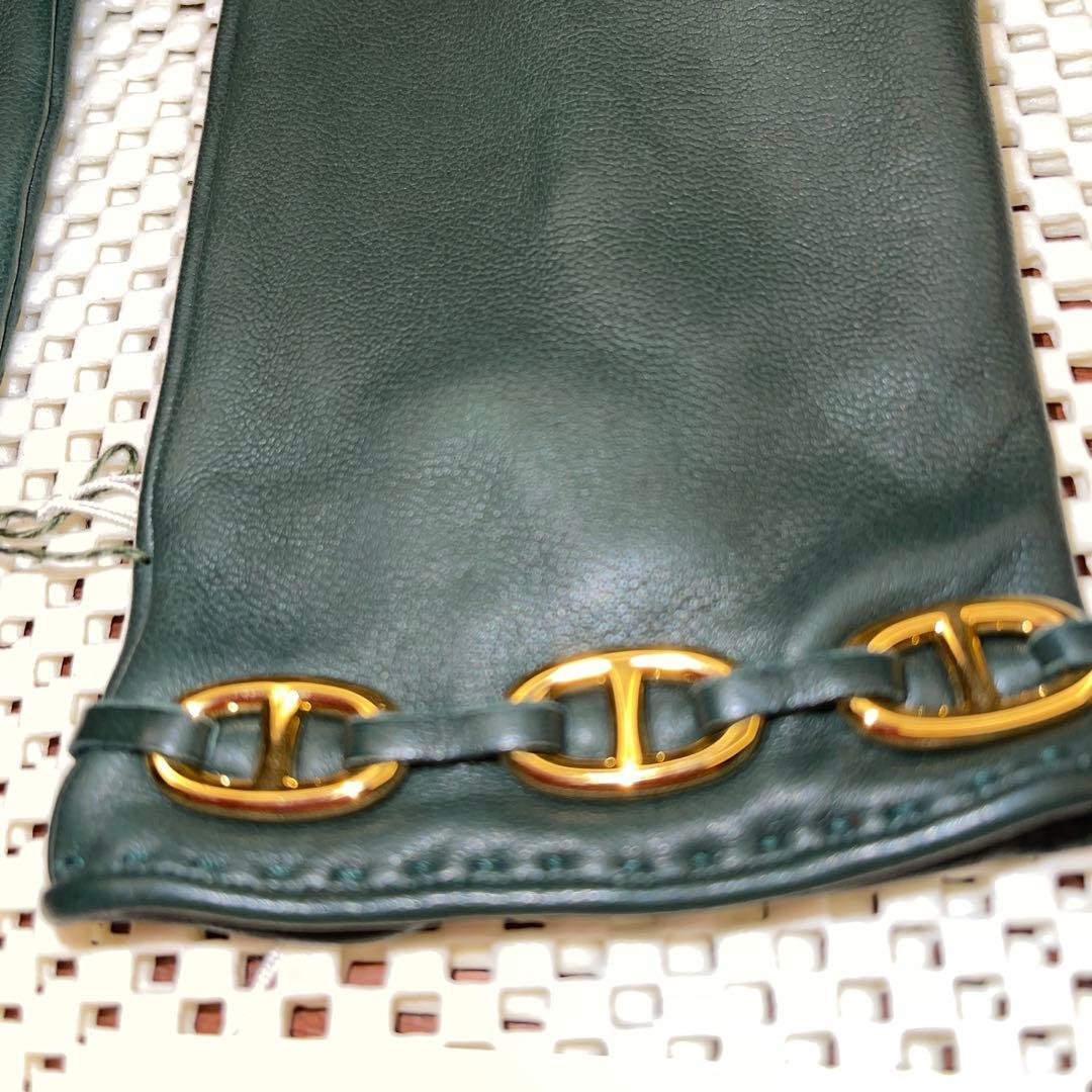 『未使用品』HERMESエルメス❣️シェーヌダンクル手袋❣️深緑色にゴールド金具