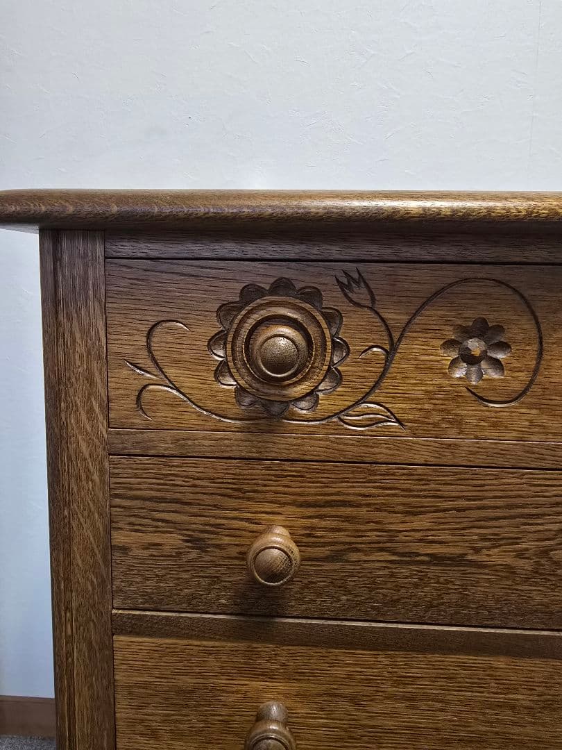 美品 勇峰工芸　雅　花柄チェスト　ナラ材家具　 旭川家具　伝統工芸品