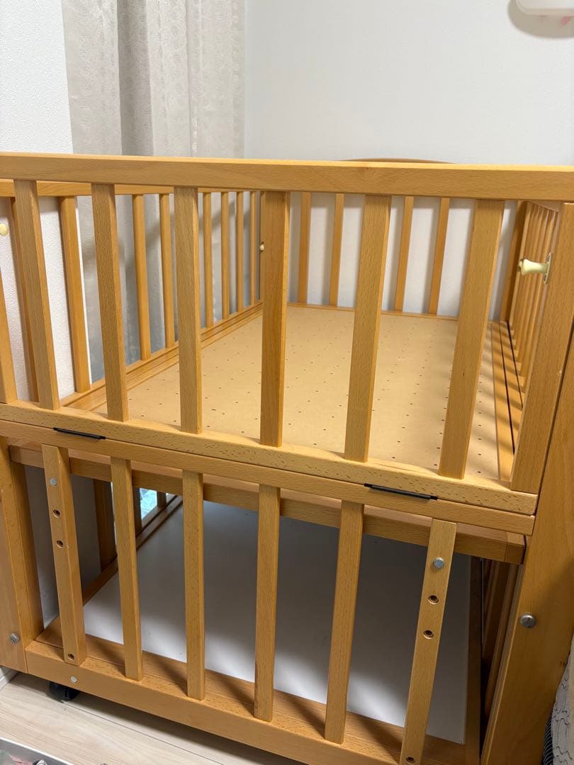 ヤマサキ　スリーオープン　木製 ベビーベッド