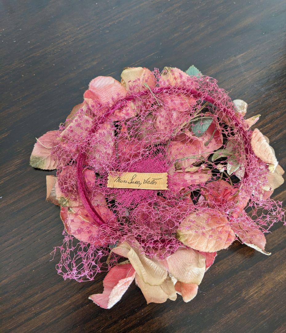 ヴィンテージ花帽子　アンティークヘッドドレス　ウエディング花冠　 成人式髪飾り