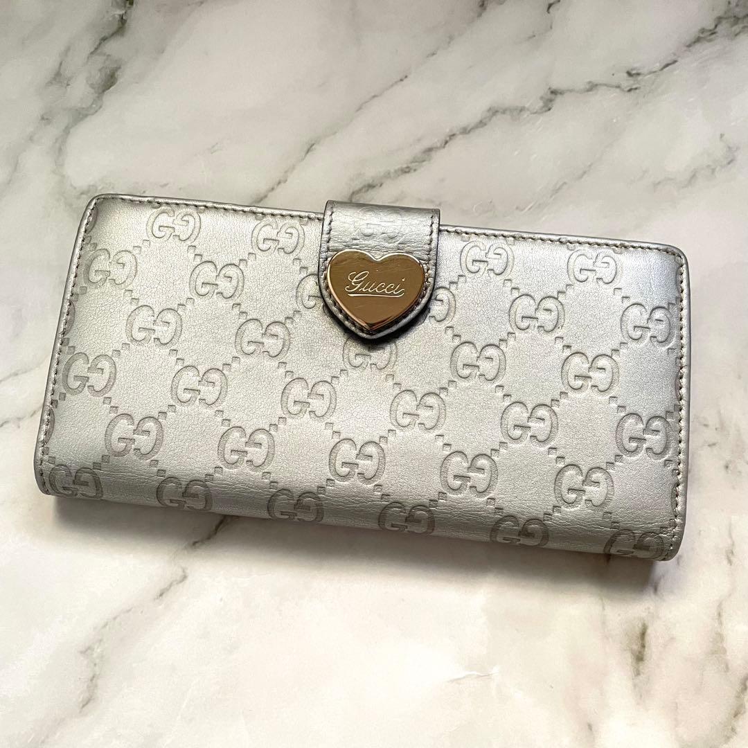 グッチ　GUCCI ラブリーハート GGシマレザー シルバー長財布　0111-③