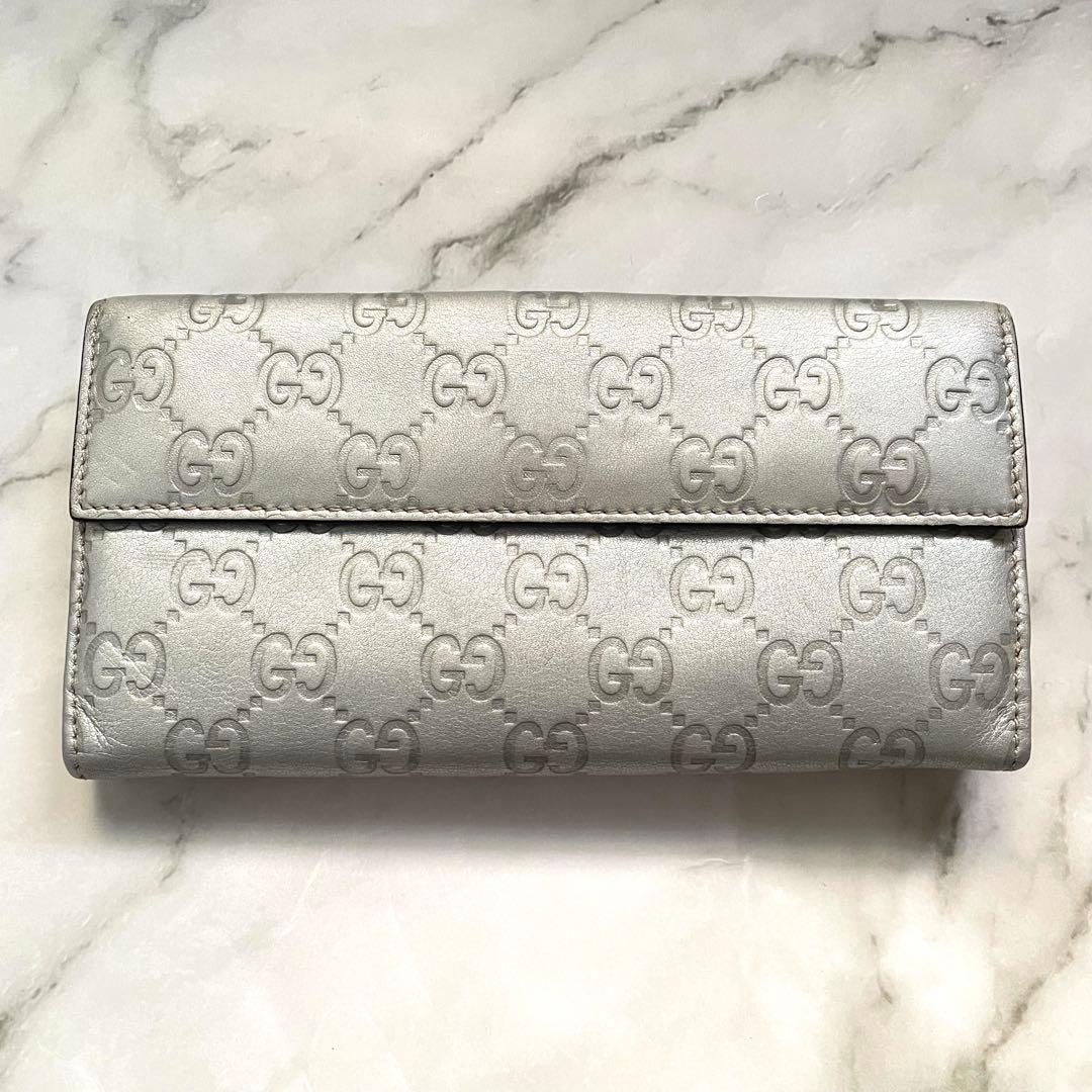 グッチ　GUCCI ラブリーハート GGシマレザー シルバー長財布　0111-③