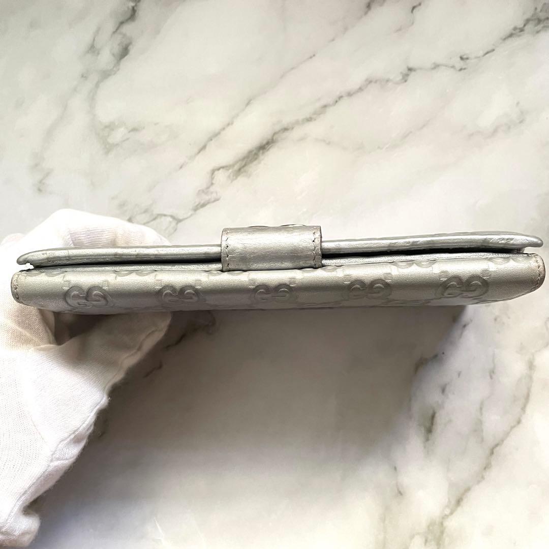 グッチ　GUCCI ラブリーハート GGシマレザー シルバー長財布　0111-③