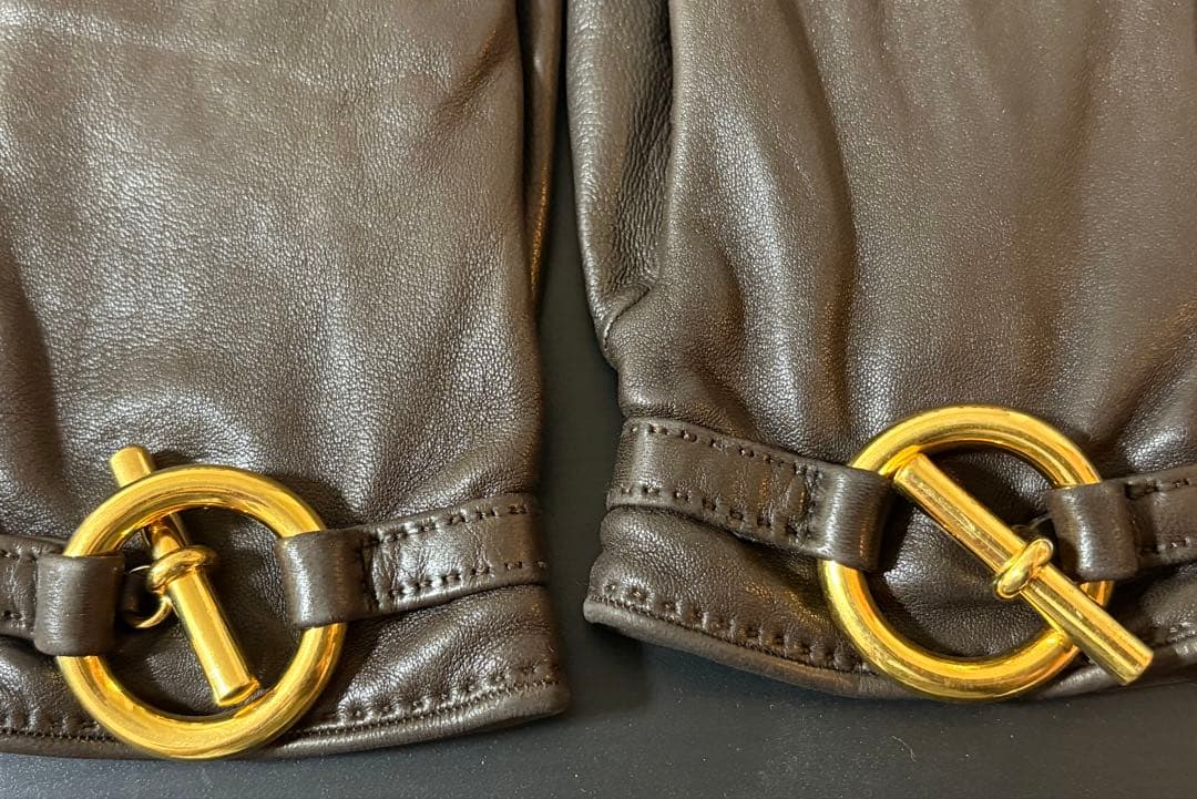 エルメス HERMES シェーヌダンクル レザー グローブ ブラウン