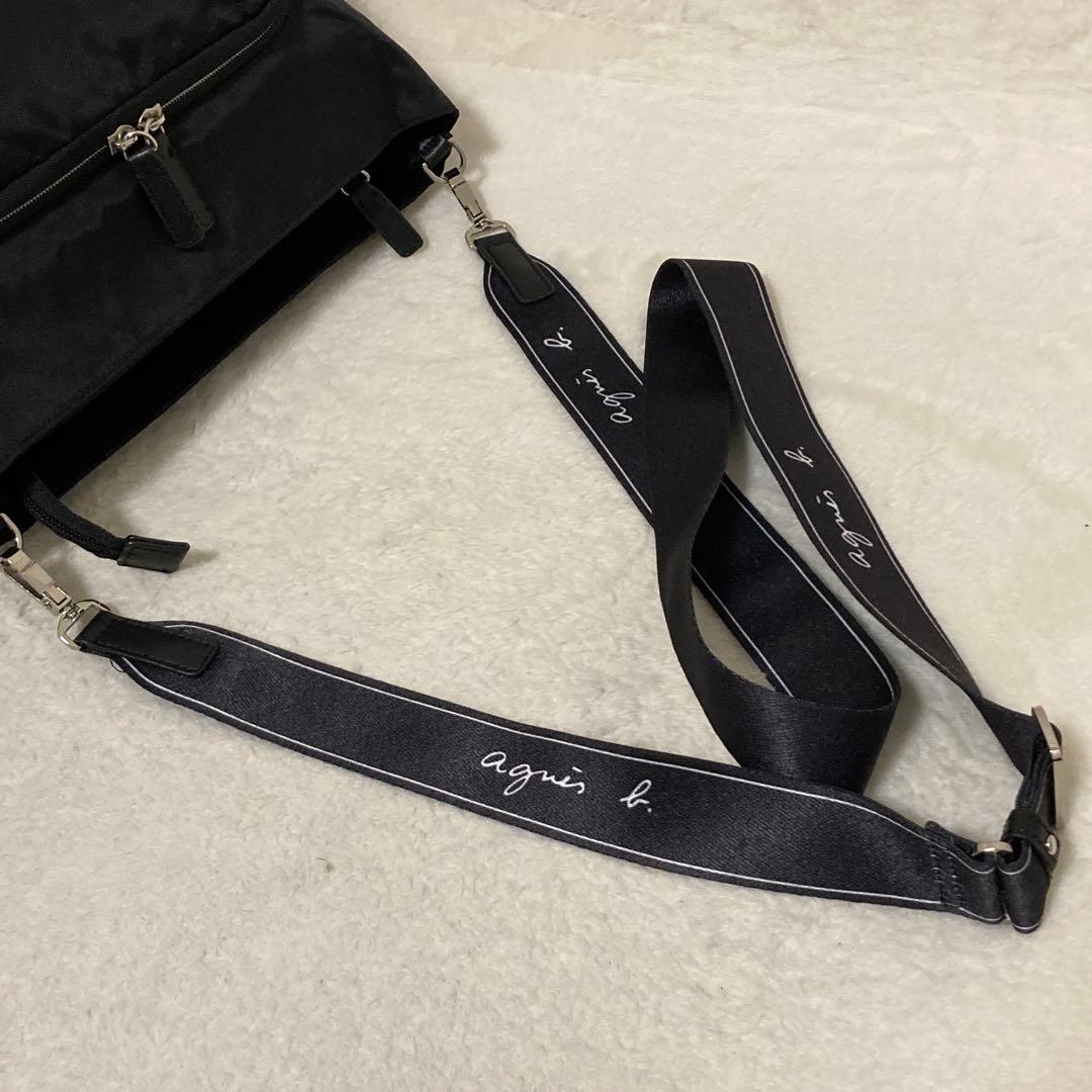 極美品 アニエスべー ナイロンショルダーバッグ　斜め掛け ロゴテープ