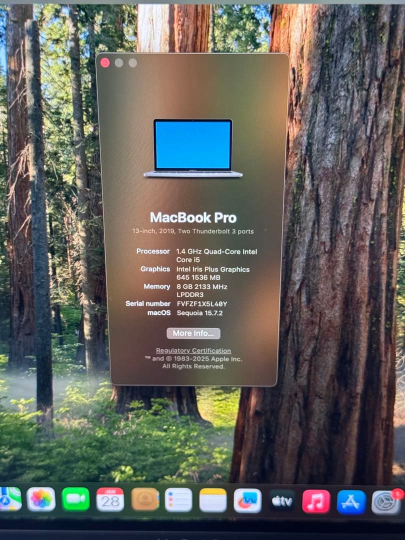 MacBookPro13インチ 2019 i5 8GB 動作良好 バッテリー正常