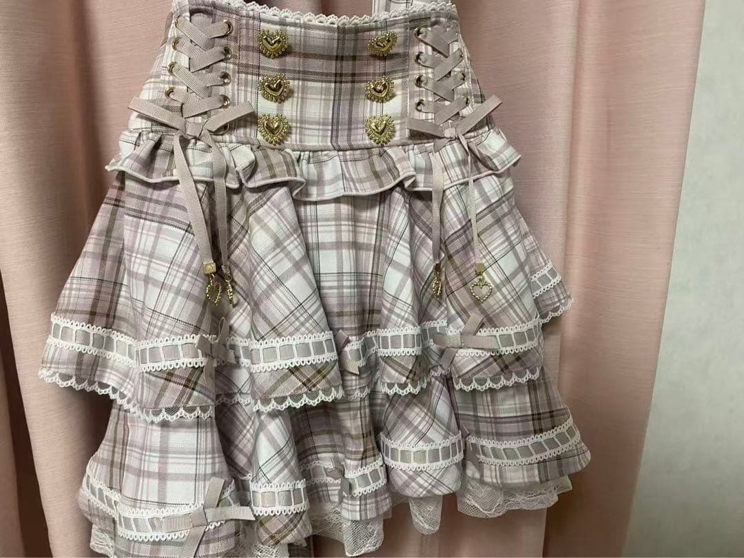 リズリサ風 はしごリボンチェックティアードスカパン