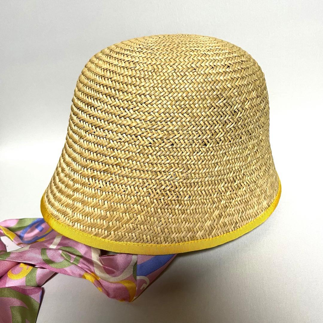 【送料無料】グッチ　GGロゴ　リボン付き　ストロー　クロッシュハット