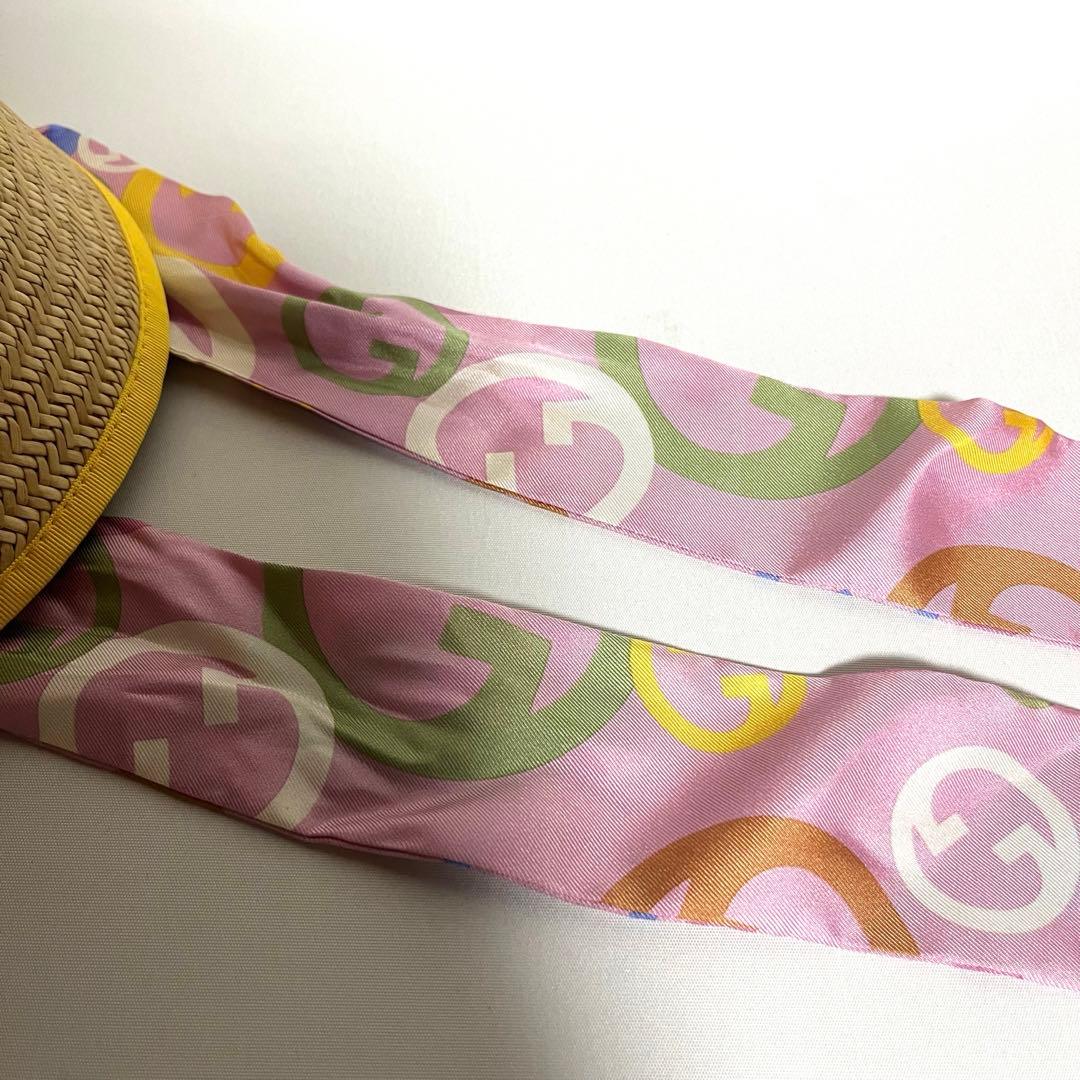 【送料無料】グッチ　GGロゴ　リボン付き　ストロー　クロッシュハット