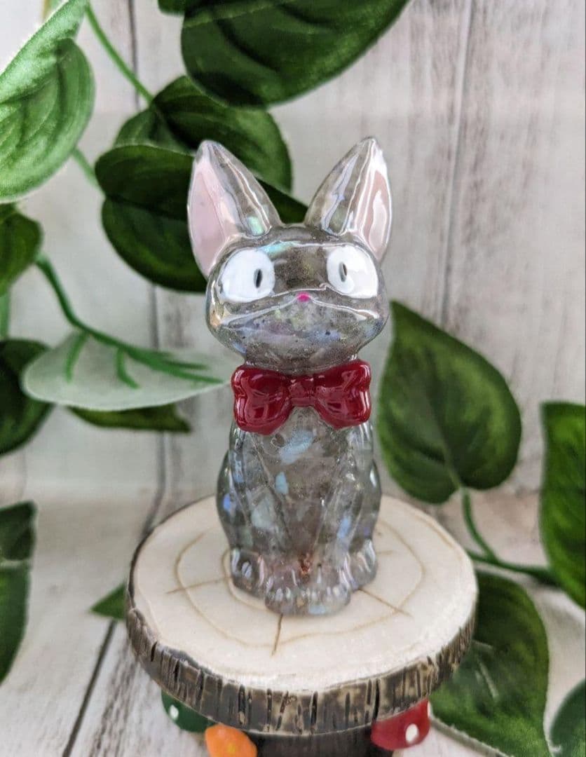 【睦月】切り株付き！まっくろくろの蝶ネクタイねこちゃん形オルゴ☆他４点