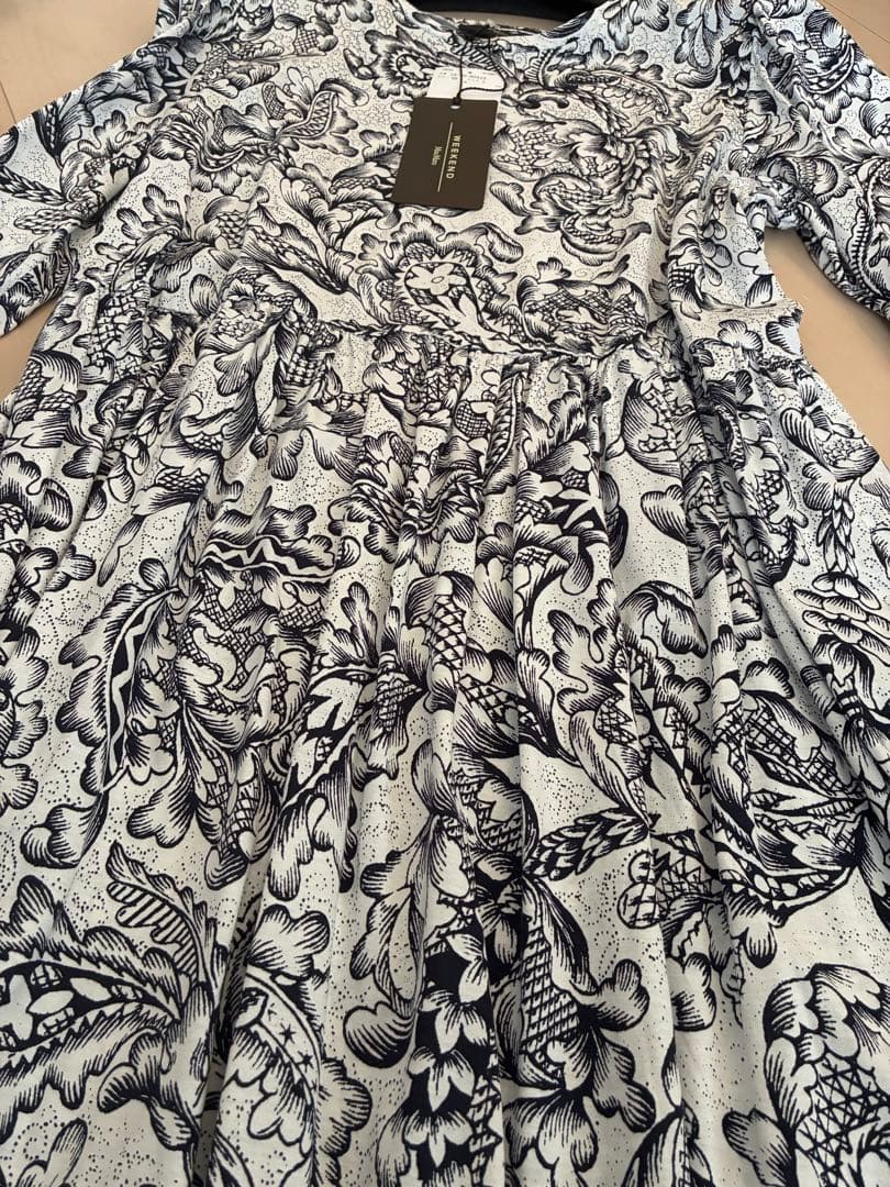 七分袖　花柄Aラインワンピース