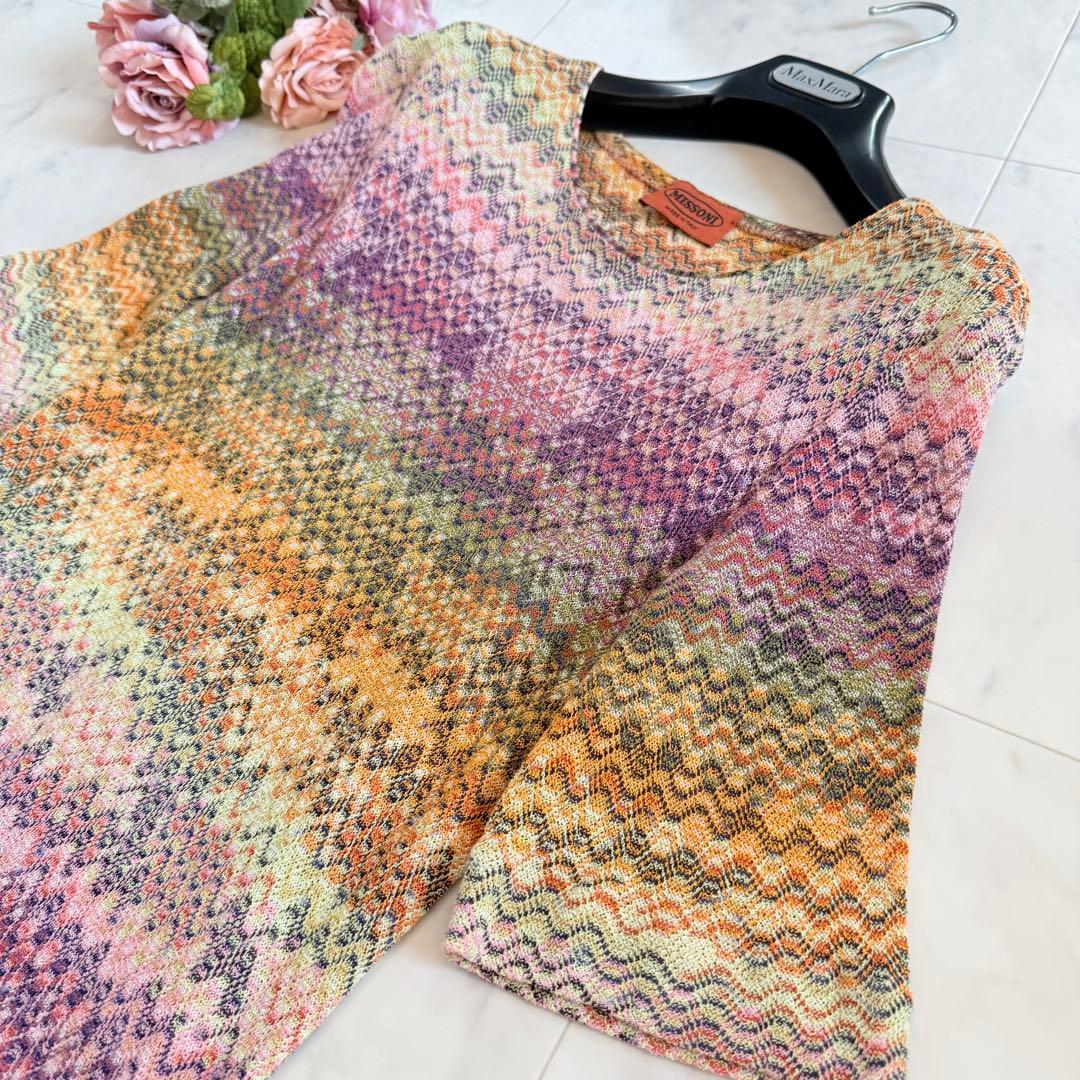 極美品★ミッソーニ 高級オレンジタグ ロングワンピーサマーニット マルチカラー