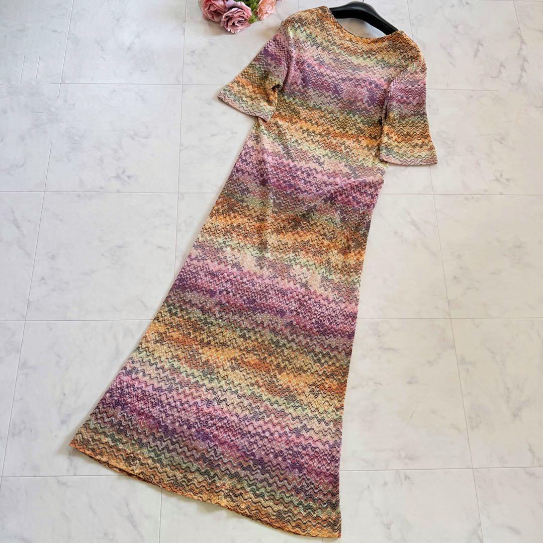 極美品★ミッソーニ 高級オレンジタグ ロングワンピーサマーニット マルチカラー