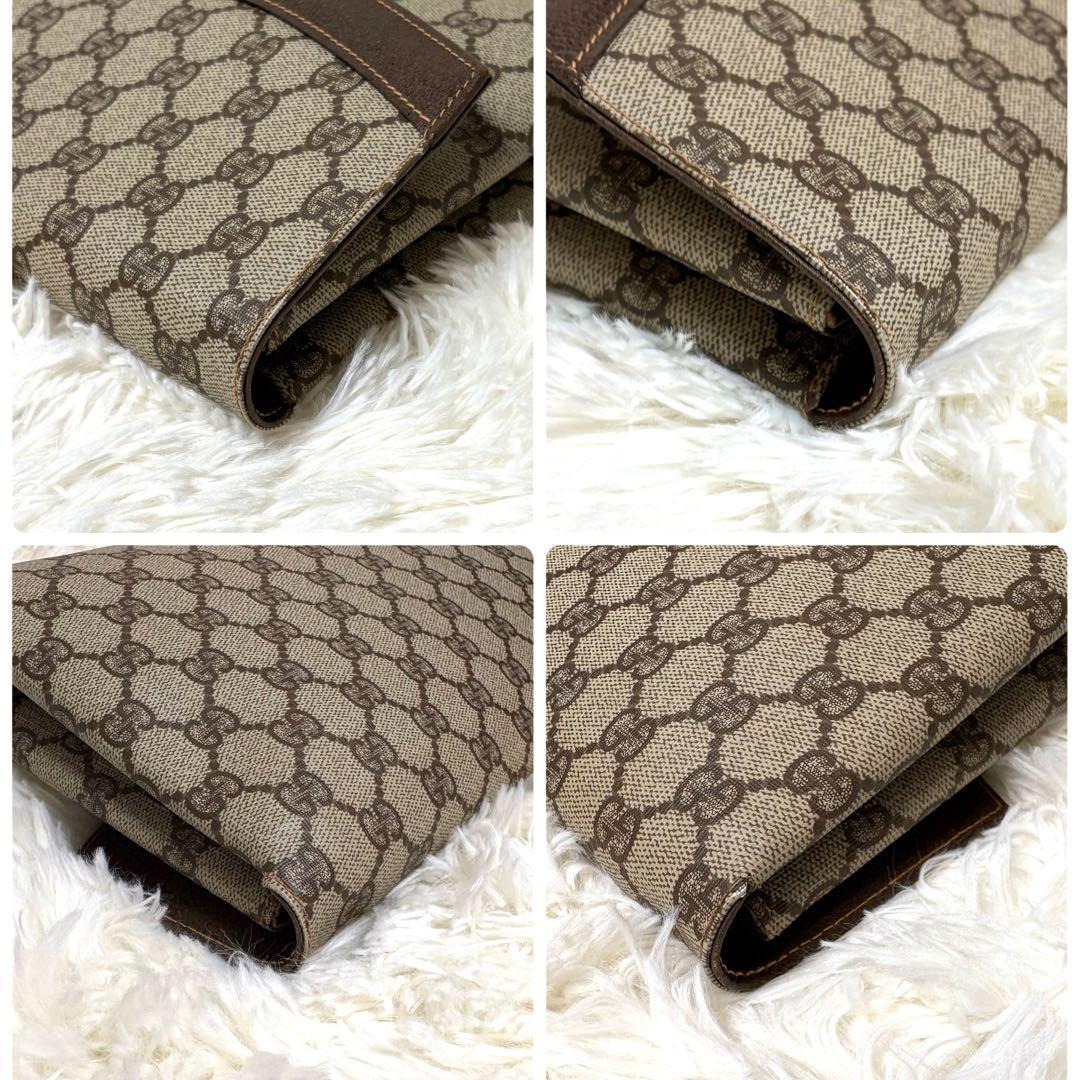 美品　GUCCI クラッチバッグ GG レザー ロゴ ベージュ ブラウン 金