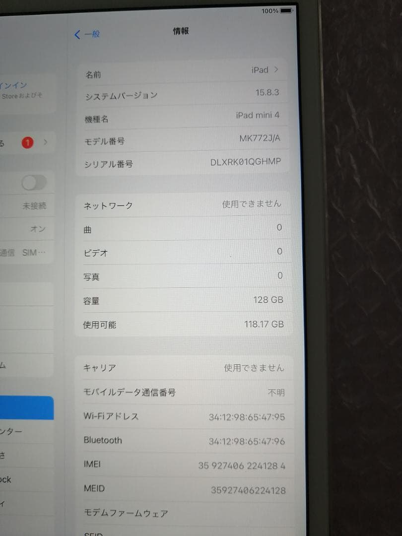 Apple au iPad mini4（第4世代） 128GB 【SIMフリー】