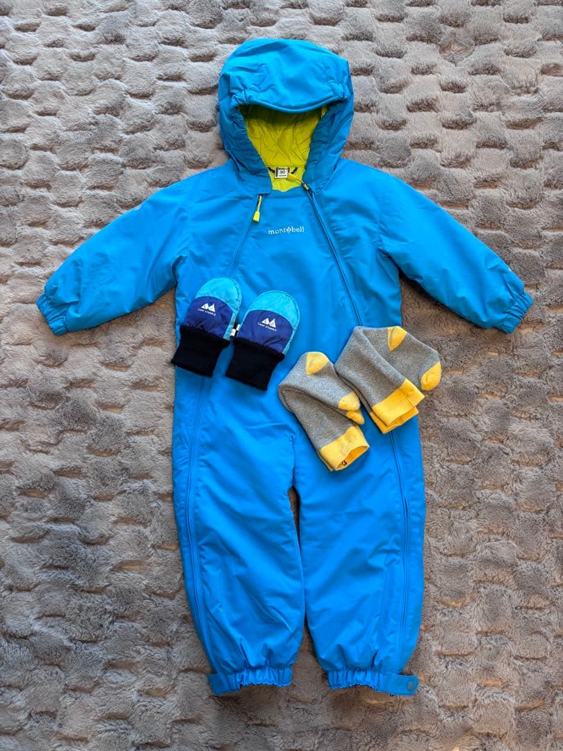 mont-bell スキーウェア　ジャンプスーツ　90 手袋、靴下付き