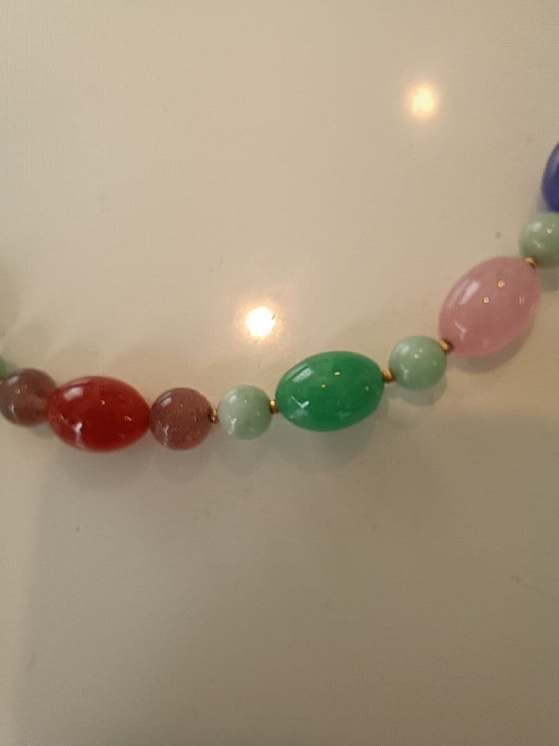 K18留め具多色天然石オーバルビーズネックレス