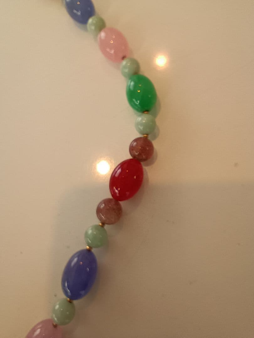 K18留め具多色天然石オーバルビーズネックレス