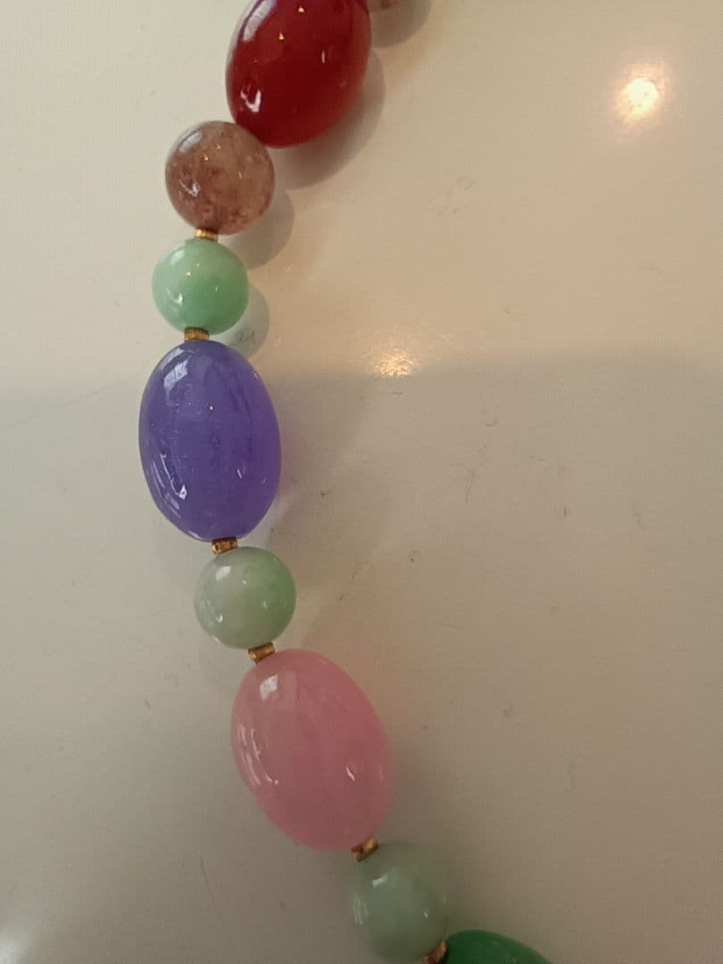 K18留め具多色天然石オーバルビーズネックレス