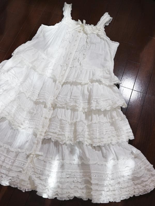 ピンクハウス♡綿ローンの段々フリル♡サテンリボンデザインのキャミソールワンピース