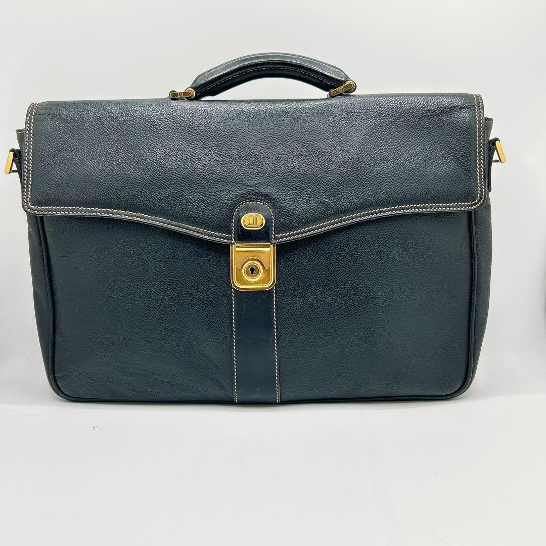【美品】ダンヒル ダレスバッグ ビジネスバッグ レザー ゴールド金具 黒