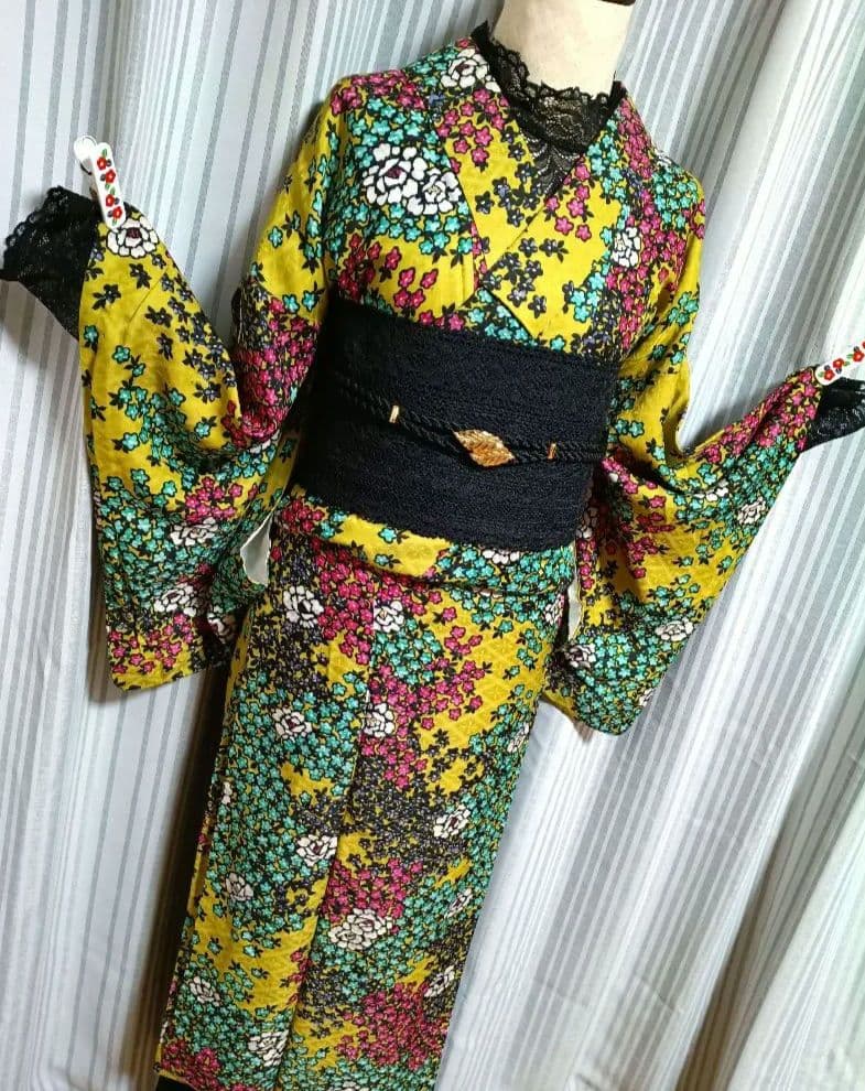 アンティーク着物☆正絹☆小紋☆袷☆花/大正ロマン/昭和レトロ