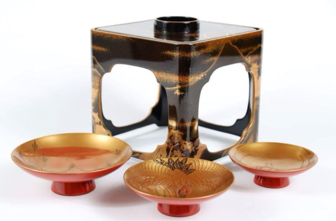 輪島塗 山水研出し蒔絵黒漆屠蘇器 塗師大崎庄右衛門 大崎庄右エ門