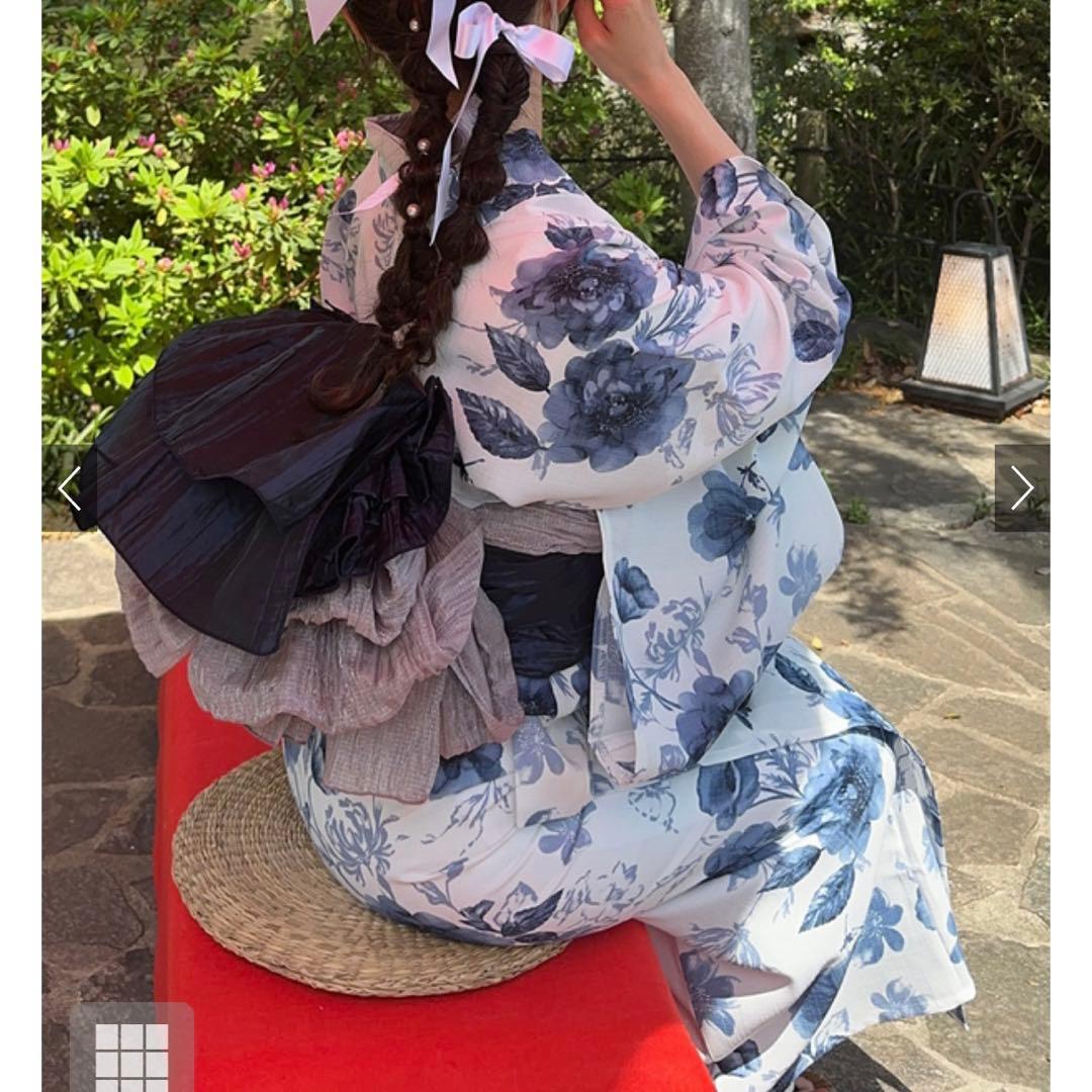 水彩花柄浴衣セット[gi1519] オーガンジー帯付き
