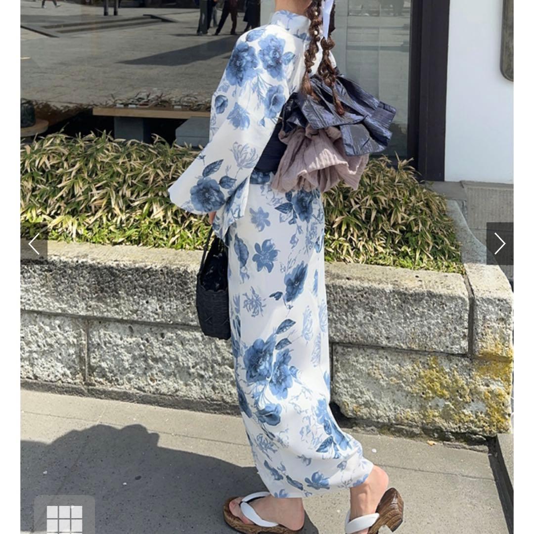 水彩花柄浴衣セット[gi1519] オーガンジー帯付き