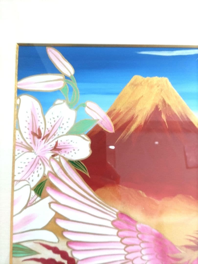 富士に鳳凰（百合）　あいはら友子　開運絵画　真作１０号