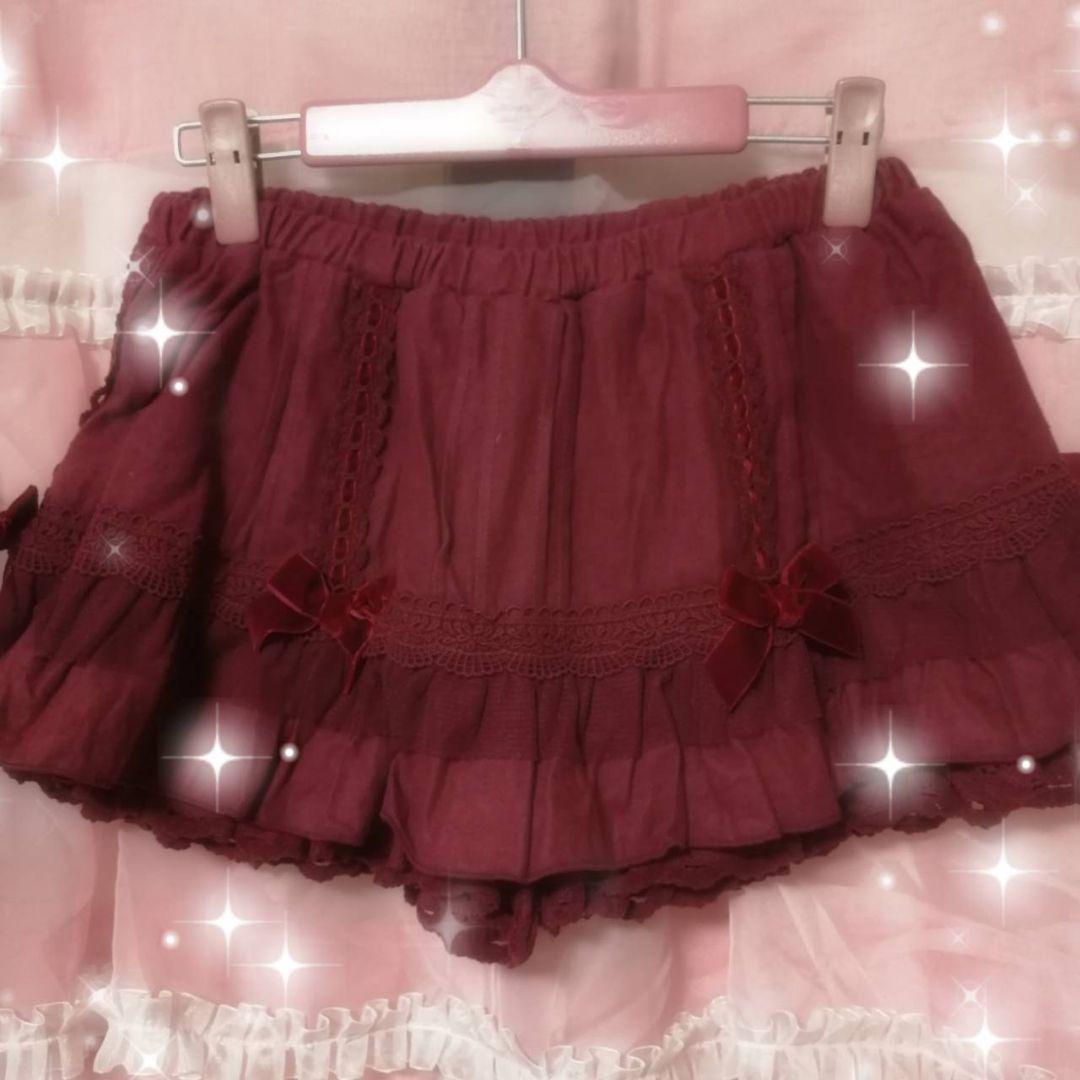 リズリサ　フリル付きワインレッドショートパンツ　バレエコア　fairy core