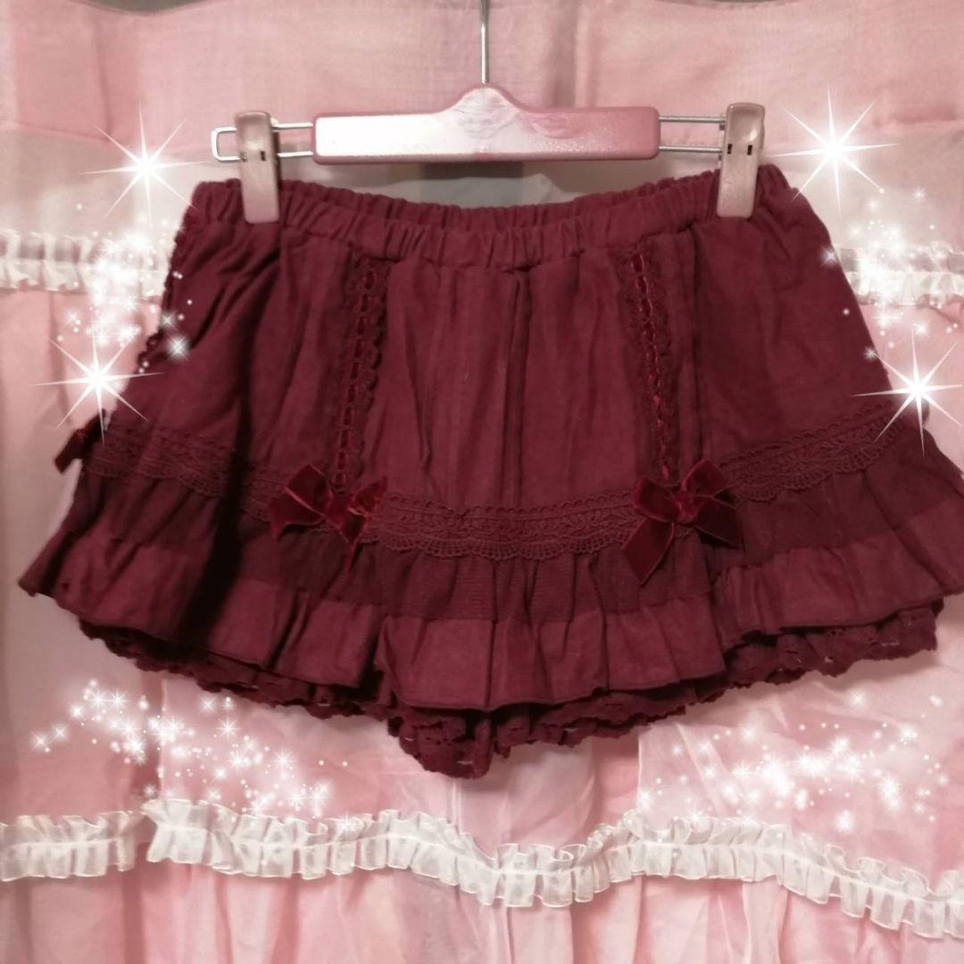 リズリサ　フリル付きワインレッドショートパンツ　バレエコア　fairy core