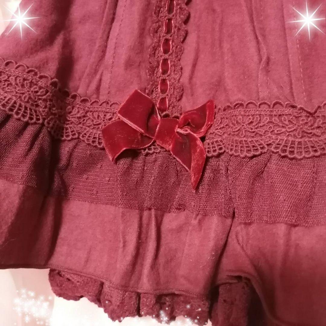 リズリサ　フリル付きワインレッドショートパンツ　バレエコア　fairy core