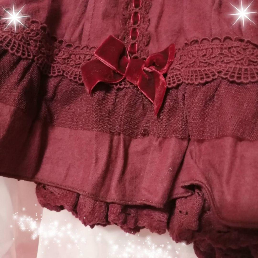 リズリサ　フリル付きワインレッドショートパンツ　バレエコア　fairy core