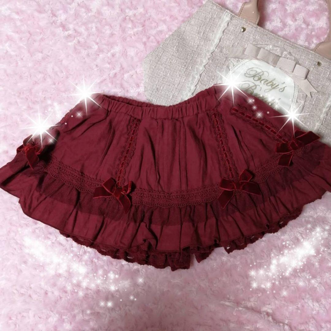 リズリサ　フリル付きワインレッドショートパンツ　バレエコア　fairy core
